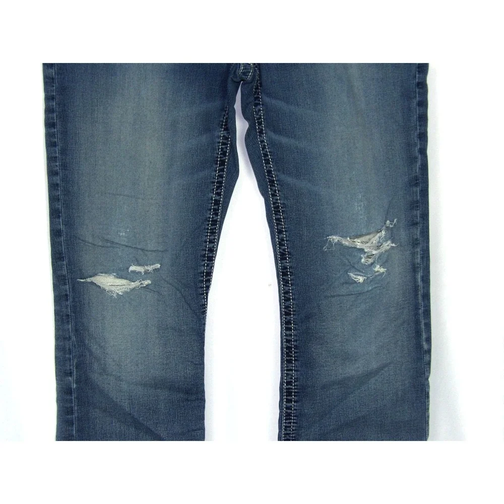 Buckle BKE Distressed Medium Wash RYAN Straight Leg Denim Jeans Men's 34 X 33